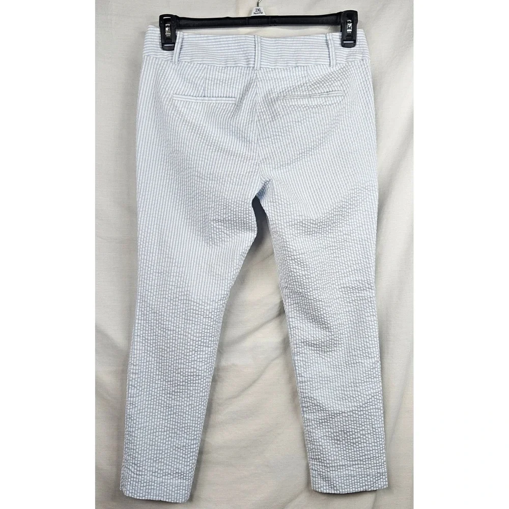Loft Outlet Skinny Ankle Petite Pants Blue White Seersucker Striped‎ Trousers